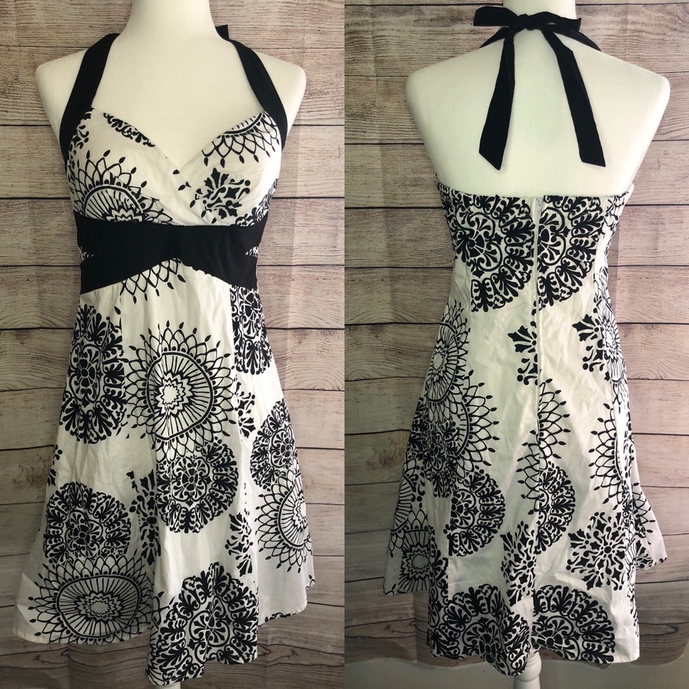 Black and white halter dress